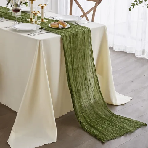 Vista 18 de Nialnant Camino de mesa de estopilla azul bebé, camino de mesa bohemio de 13 pies para cocina, cena, fiesta de Año Nuevo azul, decoración de bodas