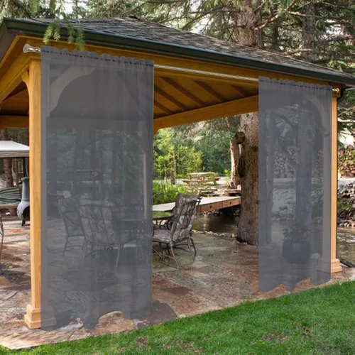 Vista 22 de SpaceDresser - Cortinas transparentes impermeables para exterior para patio - 2 paneles con bolsillo para barra, cortinas de gasa transparentes
