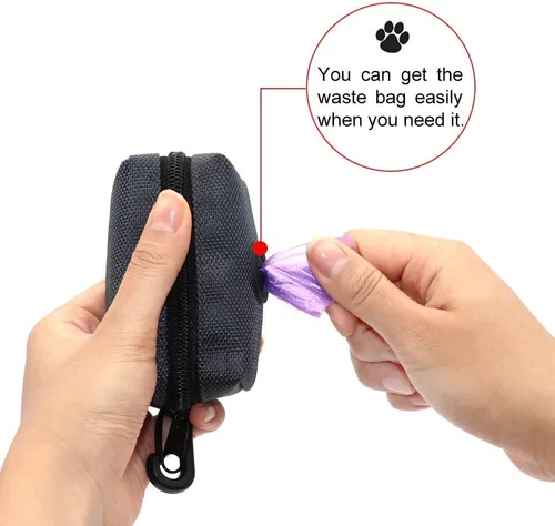 Vista 2 de SLSON Dispensador de bolsas de basura para mascotas, bolsa portátil con cremallera, soporte portátil para bolsas de excremento de perro con fijación
