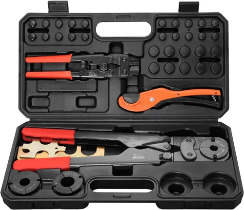 Vista 10 de VEVOR Herramienta de Crimpado PEX, Herramienta de Crimpado PEX Combo de Doble Cabezal para Anillos de Crimpado de Cobre PEX de 1/2" y 3/4