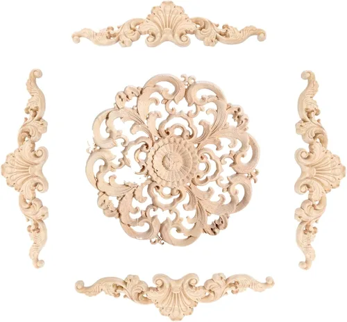 Vista 7 de 5 piezas de apliques de madera onlays decorativos para muebles, incrustaciones talladas en madera para puerta de cama, armario, muebles, decoración 1