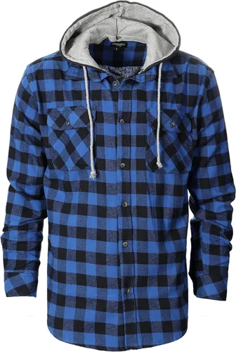 Vista 19 de Gioberti Camisa de franela a cuadros de algodón 100% para hombre con capucha extraíble y botones 100 – negro/azul real/gris.