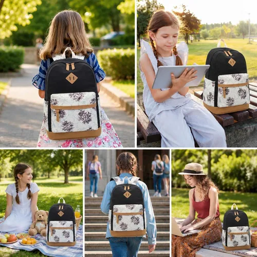 Vista 8 de Leaper Mochila escolar linda para niñas: bolsas de lona Kawaii para niñas de 10 a 12 años - Mochilas de viaje para laptop para adolescentes