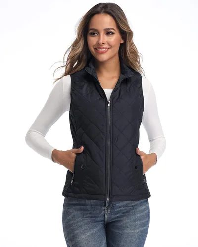 Vista 2 de Chaleco para exteriores de mujer, chaleco acolchado ligero con cremallera y cuello alto.