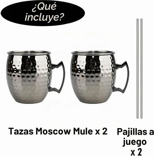 Vista 4 de TJ Moscow Mule - Juego de 2 tazas de mula, taza martillada negra, 17 onzas Negro