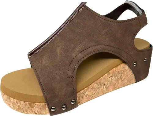 Vista 4 de Sandalias de cuña para mujer, elegantes de verano, alpargatas con punta abierta, sandalias de plataforma con hebilla y correa para el tobillo