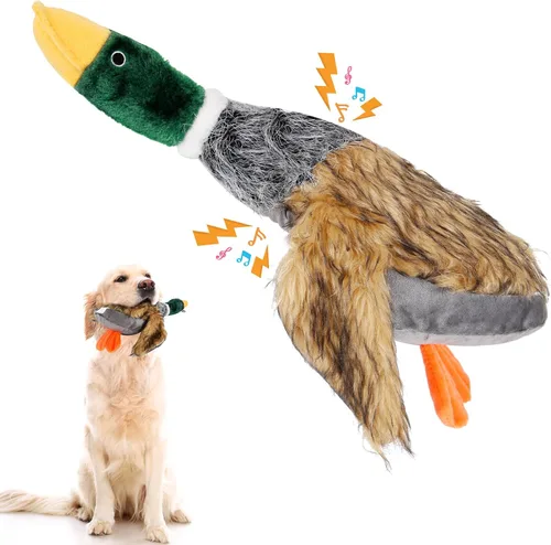 Vista 9 de wangstar Juguete chirriante para perros cachorros, juguetes para mantenerlos ocupados, juguetes de peluche de pato real para perros medianos