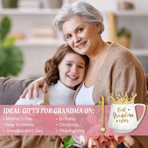 Vista 3 de Regalos para abuela Regalos de Navidad para abuela de nietos nietas, la mejor abuela de siempre Taza de café cerámica de abuela Taza de té de 12