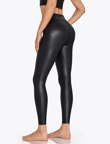 Vista 5 de LIEBERGO Leggings de piel sintética para mujer, diseño de sirena, brillante, para entrenamiento, cintura alta, control de abdomen, pantalones