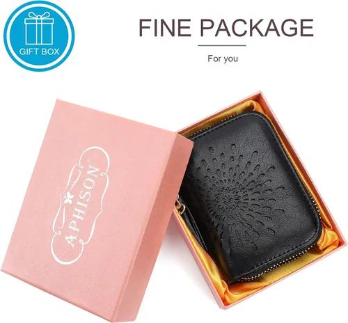 Vista 6 de APHISON RFID - Porta tarjeta de crédito con cremallera carteras pequeñas para mujer en cuero estilo girasol para mujer y niña caja de regalo 1927