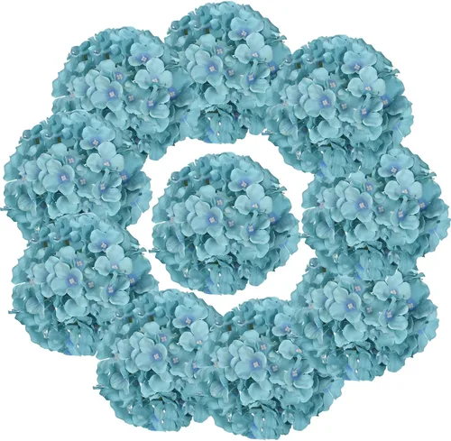 Vista 22 de 10 cabezas de hortensias de seda con tallos de flores artificiales para bodas, fiestas, decoración del hogar (negro)