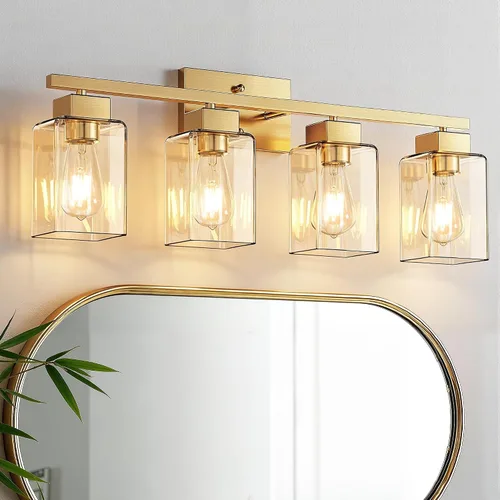 Vista 11 de PARTPHONER Lámparas de baño de 3 luces, luces de tocador modernas de oro cepillado, accesorios de iluminación de baño sobre el espejo, apliques