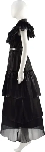 Vista 3 de Masfrida Wednesday Addams - Vestido de baile escolar para niños, falda negra, disfraz para niñas, disfraz de Rave N para Halloween, cosplay