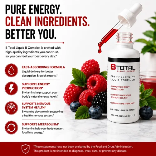 Vista 2 de Sublingual Vitamina B Complex - Gotas líquidas, B12, baya, 2 onzas líquidas Fast sublingual liquid B-complex with B12 for energy, brain & focus