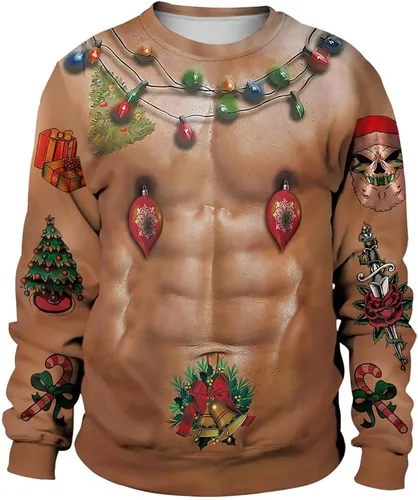 Vista 20 de Sudaderas de Navidad unisex con estampado 3D y cuello redondo, manga larga, suelta, suéter de Navidad