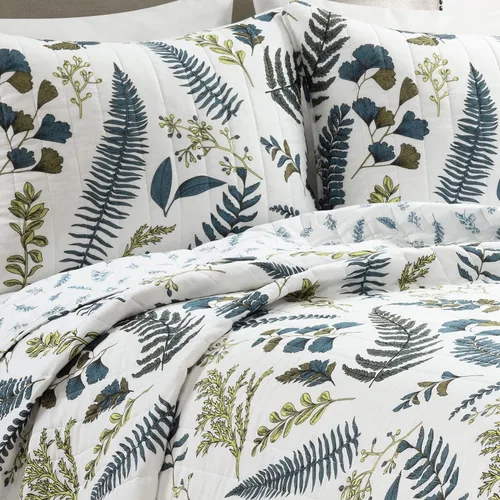 Vista 3 de Lush Decor Devonia Allover - Juego de edredón reversible de algodón de 3 piezas, tamaño matrimonial/queen, blanco y verde