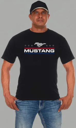 Vista 8 de JH DESIGN GROUP Camiseta de cuello redondo Ford Mustang Distressed Stars & Bars para hombre Negro