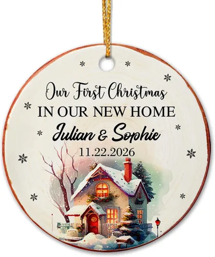 Vista 15 de Adorno de cerámica personalizado para la primera Navidad en nuestro nuevo apartamento, nombres personalizados de Mr Mrs in New Apartamento Christmas