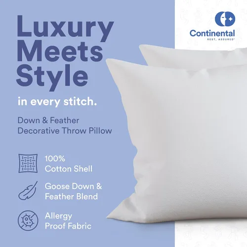 Vista 3 de Continental Bedding Relleno de almohada de plumón y plumas, soporte medio 25/75, almohada decorativa para sofá, funda de algodón de alta calidad, 16