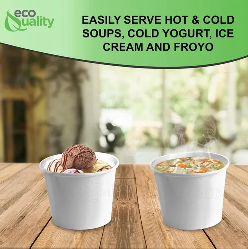 Vista 5 de EcoQuality Recipientes desechables de papel blanco para sopa de 8 onzas [100 unidades] – recipientes de media pinta para helado, tazas de yogur