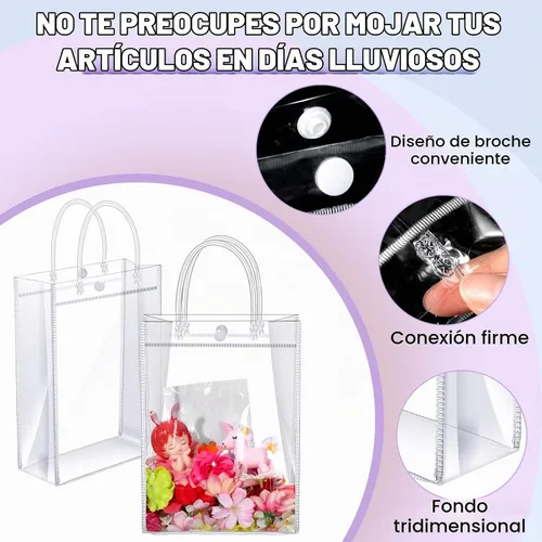 Vista 3 de Saintrygo 100 bolsas de regalo de PVC transparente con asas, transparentes
