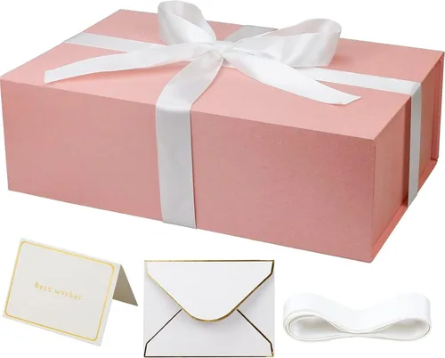 Vista 9 de YINUOYOUJIA Cajas de regalo grandes negras con tapa, caja de regalo magnética de 14 x 9 x 4.5 pulgadas con cinta, tarjetas y sobres para regalos