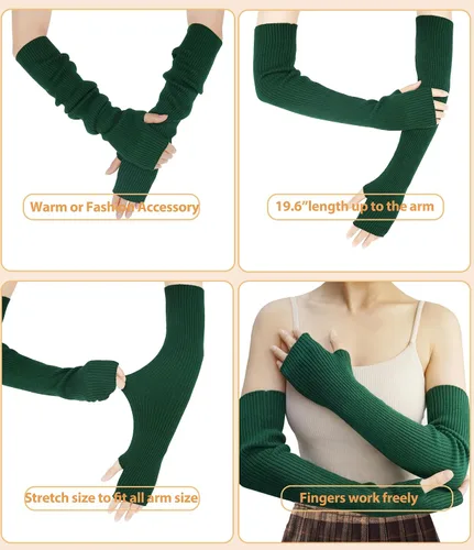 Vista 18 de Guantes cálidos de cachemira de brazo largo para mujer, guantes de invierno acogedores sin dedos, calentadores de brazos suaves, gran regalo