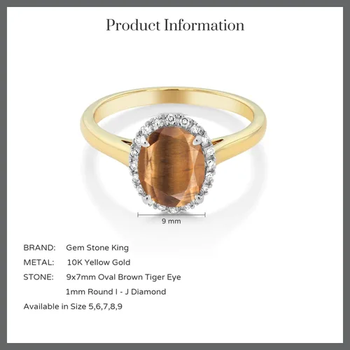 Vista 22 de Gem Stone King Anillo de compromiso ovalado de oro amarillo de 10 quilates con piedra natal y halo de diamantes Ovalado de 0.354 x 0.276 in