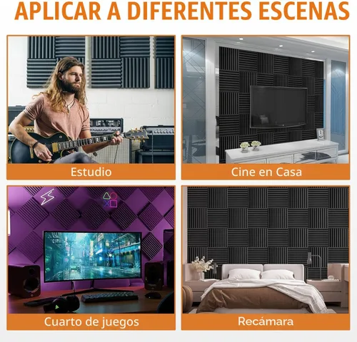 Vista 5 de Paquete de 12 paneles de espuma acústica, cuñas insonorizantes de alta densidad de 1 x 12 x 12 pulgadas para pared, recuperación rápida, resistentes