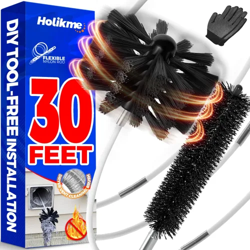 Vista 7 de Holikme Kit de limpiador de ventilación de secadora de 30 pies, cepillo flexible para pelusa con accesorio de taladro, cepillos de chimenea que se