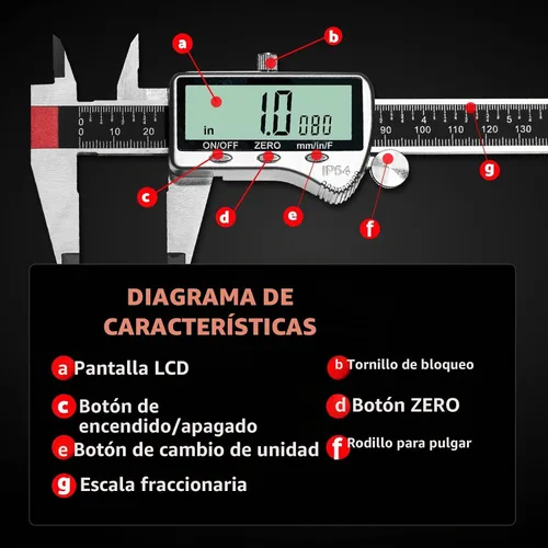 Vista 8 de S&F STEAD & FAST Herramienta de medición de calibrador digital de 6 pulgadas con pantalla LCD extragrande, pinza micrómetro de acero inoxidable