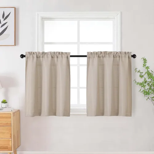 Vista 126 de Cortinas de lino para dormitorio y sala de estar de 96 pulgadas de largo, juego de 2 paneles, con bolsillo para cortinero, filtrado de luz, textura