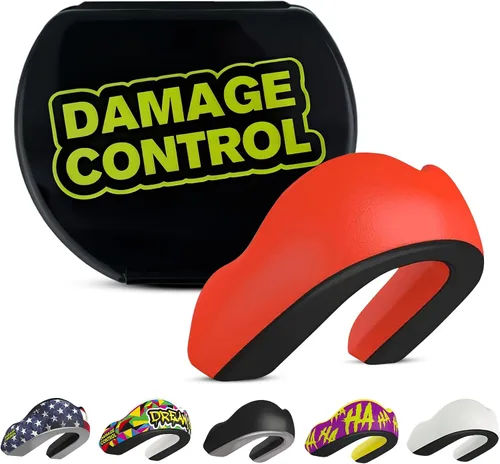Vista 13 de DAMAGE CONTROL Protector bucal deportivo de impacto extremo con estuche Boil & Bite Fit, almohadillas absorbentes de golpes, funda ventilada
