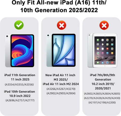 Vista 8 de HGWALP Funda Protectora para iPad (A16) 11ª Generación 11 Pulgadas (2025) y iPad 10ª Generación 10.9 Pulgadas (2022), Funda con Soporte