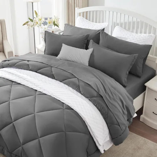 Vista 3 de SLEEP ZONE Edredón Queen con Relleno de Edredón, Edredón Reversible Alternativo al Plumón, Ropa de Cama Ligera, Suave y Transpirable para Todas