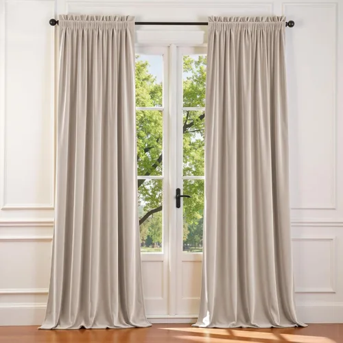 Vista 76 de Lazzzy Cortinas opacas de terciopelo beige de 84 pulgadas de largo con aislamiento térmico para oscurecer la habitación, cortinas forradas de lujo