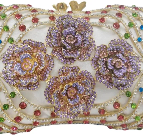 Vista 3 de UMREN Bolso de noche con diamantes de imitación de flores para mujer, bolso de mano con diamantes brillantes para boda, fiesta formal