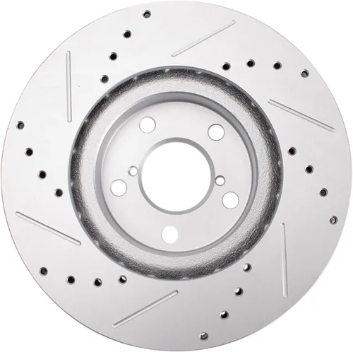 Vista 4 de Juego de rotores de freno de rendimiento delantero, con revestimiento en G de alta calidad, perforados y ranurados compatibles con Subaru Impreza