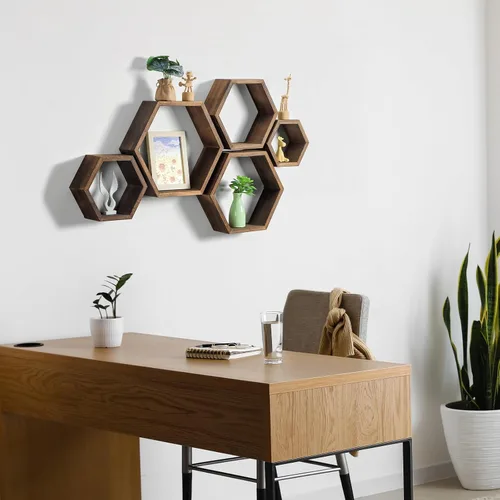 Vista 2 de Estantes flotantes hexagonales, estante de pared con diseño