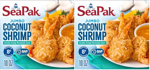 Vista 9 de SeaPak Camarones de coco, camarones congelados con empanado de coco crujiente, incluye salsa de mermelada de naranja, 10 onzas