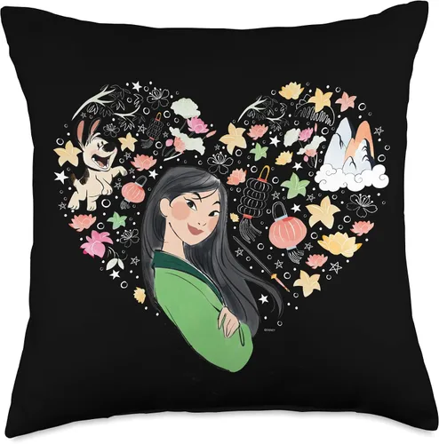 Vista 5 de Disney Princesa Mulan Collage - Almohada de corazón, 16 x 16 pulgadas, multicolor