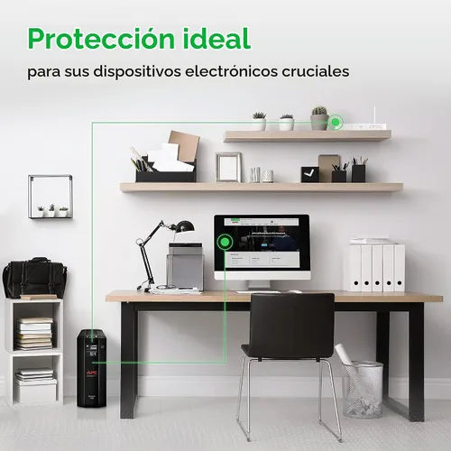 Vista 8 de APC UPS 1500VA/900W batería de reserva para PC, electrónica de oficina, BX1500M Back-UPS Pro UPS for home offices. 10 outlets, LCD, AVR, surge