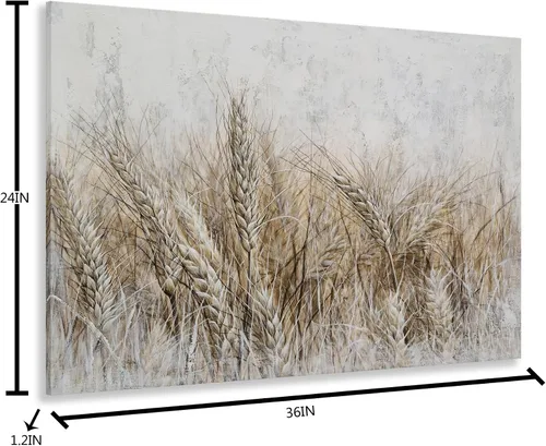 Vista 2 de YHSKY ARTS Lienzo de trigo texturizado pintado a mano para decoración rústica de cocina y sala de estar grande