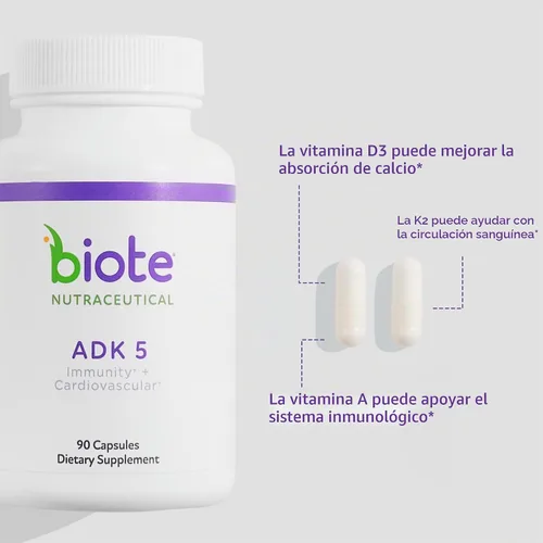 Vista 2 de Biote Nutraceuticals - ADK 5 - Inmunidad + Cardiovascular (90 Cápsulas)