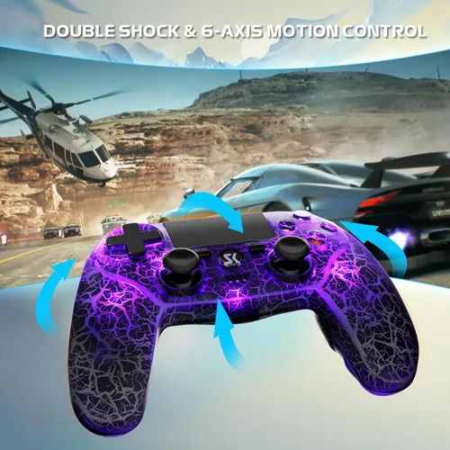 Vista 3 de 2 Pack Wireless Controller for PS4, LED Backlit Controllers for PS4/Pro/Slim, 1000mAh Battery, Double Shock 6-Axis Motion Sensor, Adjustable RGB