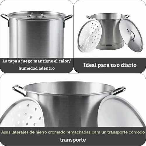 Vista 2 de IMUSA - Juego de vaporera de aluminio de dos piezas, 28Qt y 10Qt, plateado
