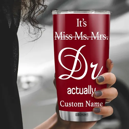 Vista 2 de BECHUSKY Regalo de graduación de doctorado personalizado, taza de doctorado con nombre personalizado, vaso de doctorado para hombres y mujeres