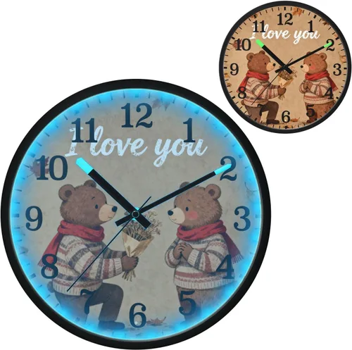 Vista 2 de Luminous Voice-Activated Wall Clocks Non-Ticking Silent Battery Operated Small Analog Clock I Love You Retro Bear Propose Brown 12 Inch Decorative