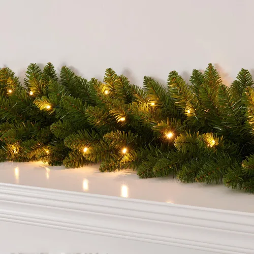 Vista 4 de Guirnalda de Navidad Preiluminada de 9 Pies con 70 Luces LED, Funciona con Baterías, Decoración Navideña para Repisa/Escalera/Interior/Exterior