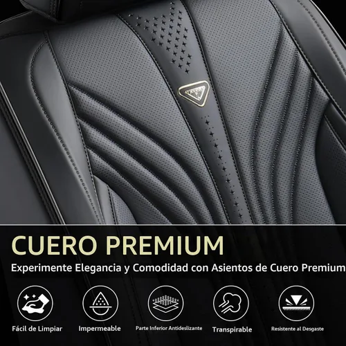 Vista 6 de FLORICH Juego completo de fundas para asiento de coche, fundas de asiento de cuero, fundas universales de lujo para 5 asientos en color negro